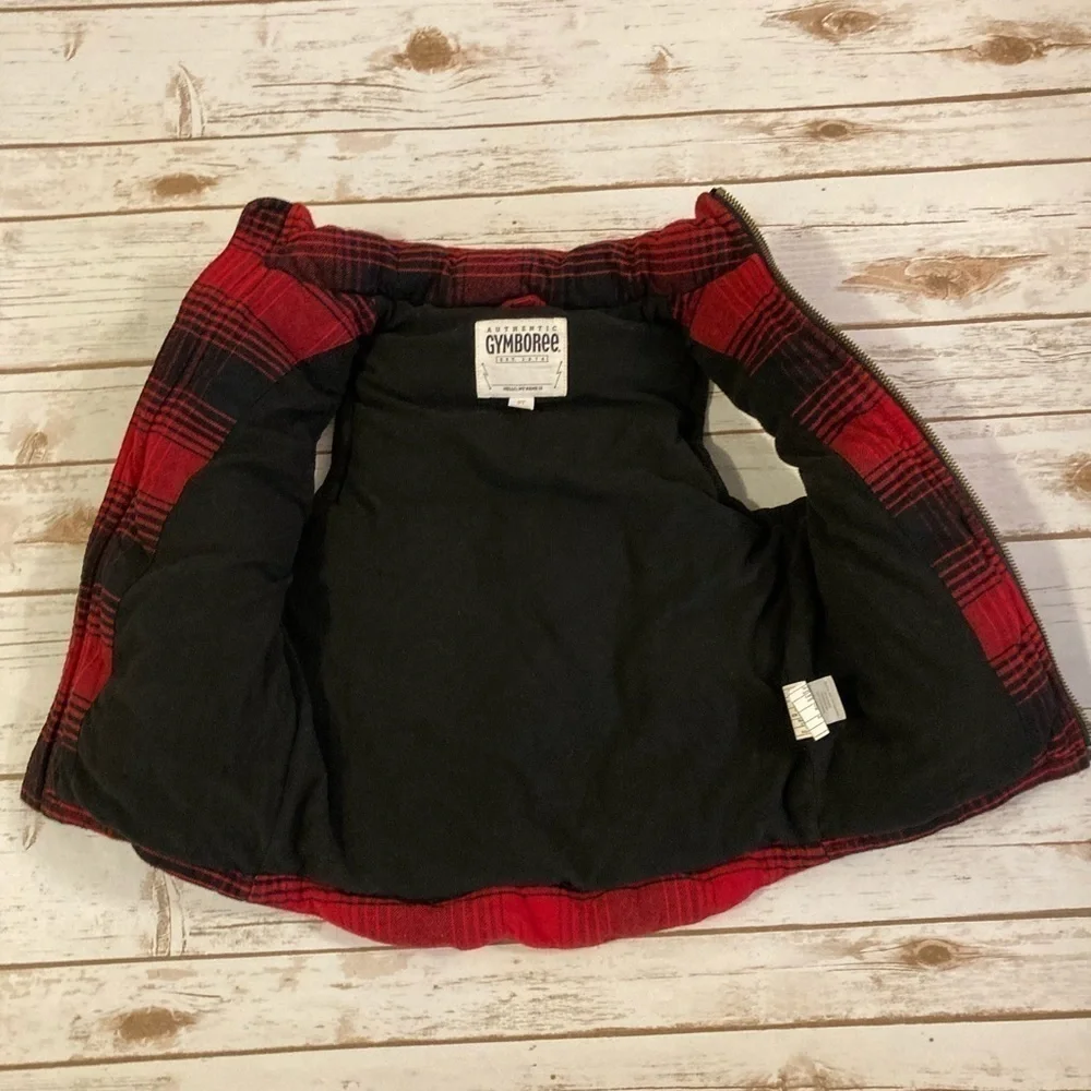 Gymboree Boys Red/Black Buffalo Plaid Flannel Puffer Vest 3T